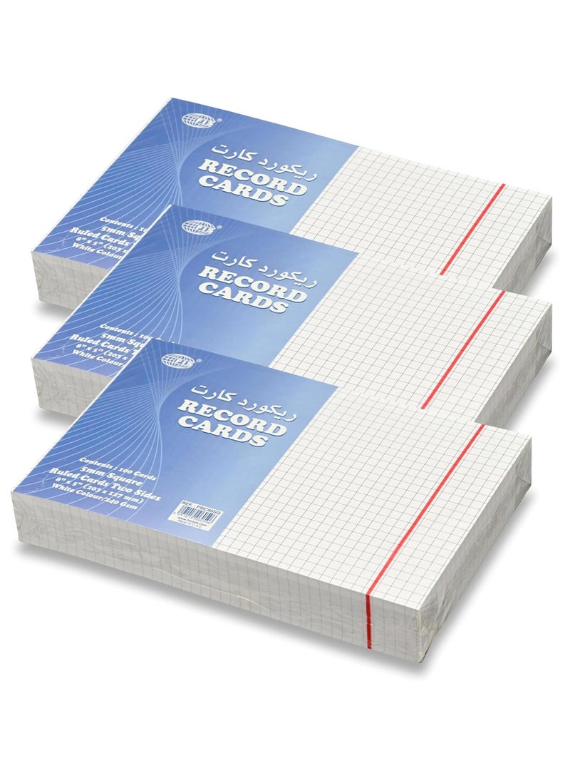 FIS® Ruled Record Cards or Index Cards, Size:8"x5" Inches (203x127mm), Two Sides 5mm Square Lines Ruling, 100 Sheets Per Packet, Packet of 3 Pieces, White Color-FSIC85SQ-3 - Image 1
