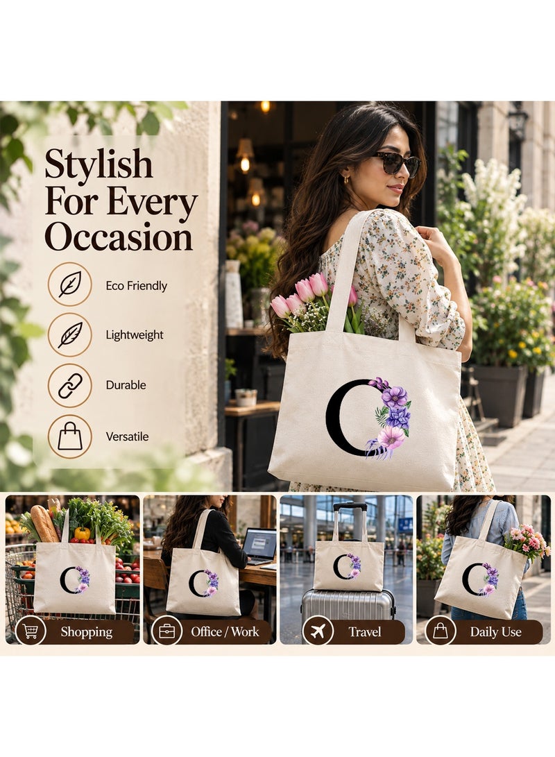 برينت شوب فور مي مجموعة هدايا (حرف مزين بالزهور): حقيبة تسوق (Tote Bag) + حقيبة صغيرة (Pouch) + علبة مجوهرات (3 في 1) - Image 3