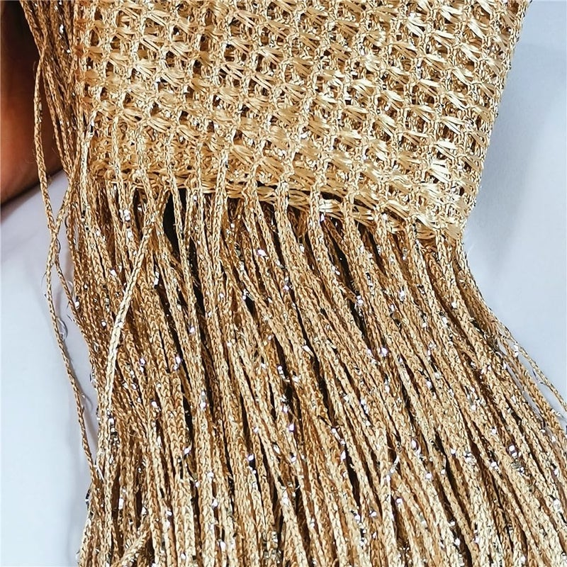 ave split Decorative Door String Curtain Wall Panel Fringe Window Room Divider Blind Divider Tassel Screen Home 100x200centimeter (Champagne18) - Image 1