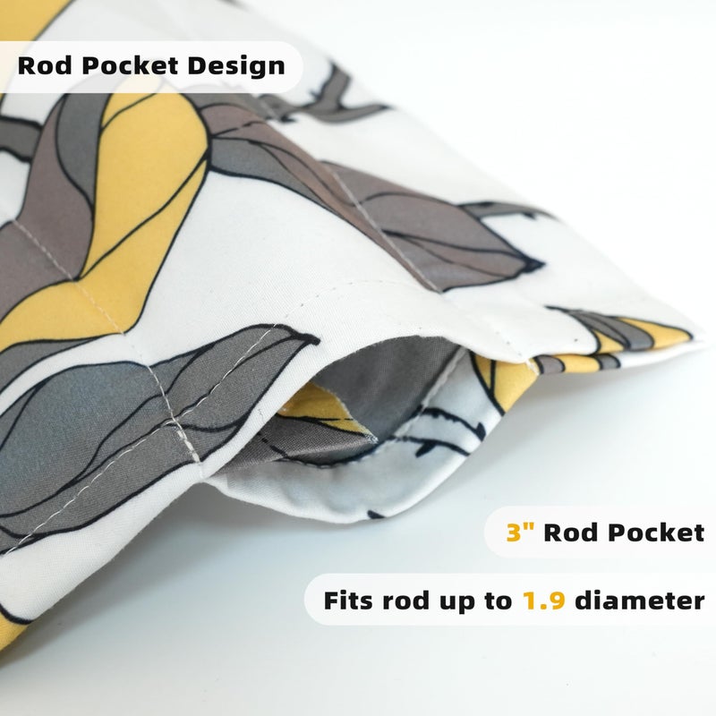 DriftAway Ryan Sketch Flower Floral Branch Leaves Lined Thermal Insulated Window Curtain Valance Rod Pocket 52 Inch by 18 Inch Plus 2 Inch Header Yellow Gray - Image 5