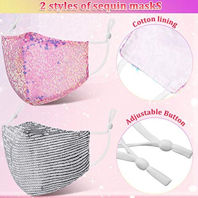 Syhood 12 Pieces Glitter Sequins Mouth Covers Shiny Masquerade Mouth Covering Adjustable Reusable Face Bandana for Women, 2 Styles - Image 2