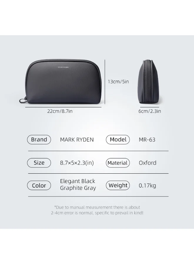 MARK RYDEN MARK RYDEN MR-63 Grey Digital Organizer Bag Compact Travel Gadget Pouch, Multi-Pocket Oxford with YKK Zipper & Water-Repellent Fabric – 22×13×6 cm