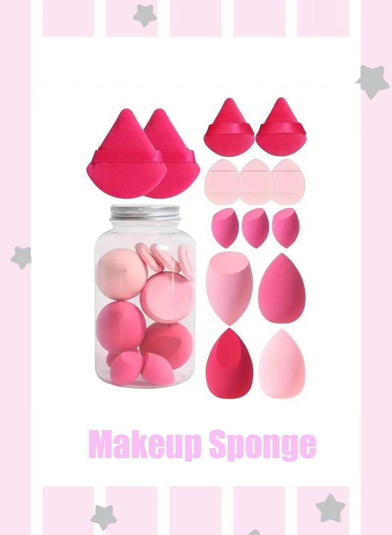 15-Piece Makeup Sponge Set- Multi soft color Mini Makeup Sponge, Powder Puff Long Lasting Beauty Sponge Wet & Dry Use for Women (Pink) - Image 1