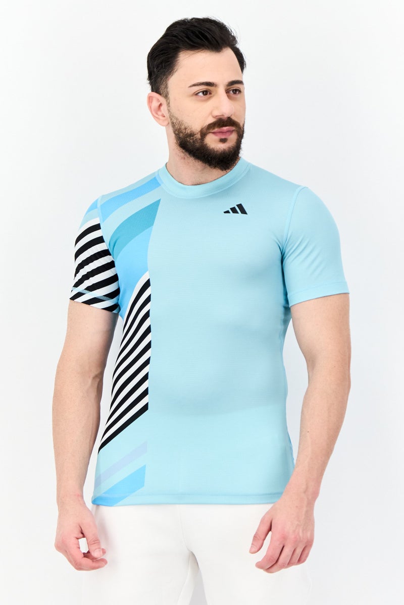 Adidas تي شيرت تدريب قصير الأكمام للرجال بتصميم نحيف، أزرق - Image 1