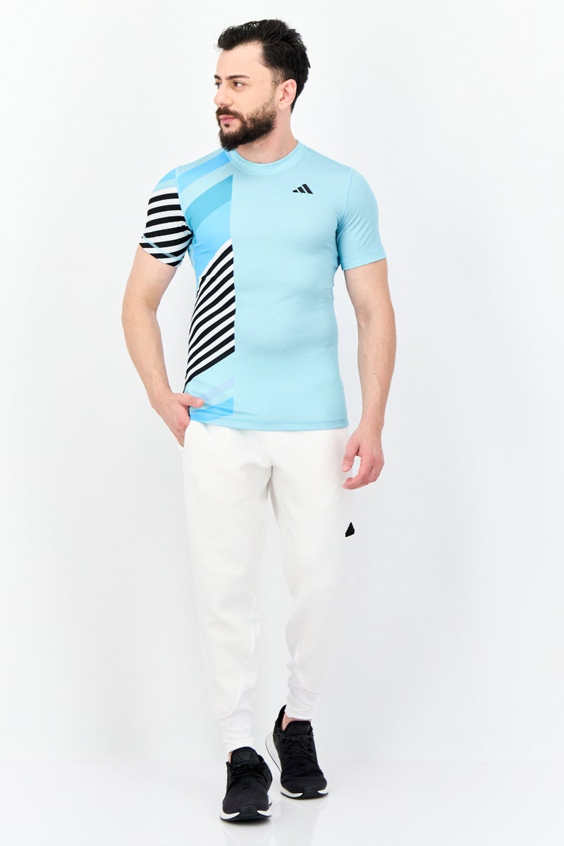 Adidas تي شيرت تدريب قصير الأكمام للرجال بتصميم نحيف، أزرق - Image 4