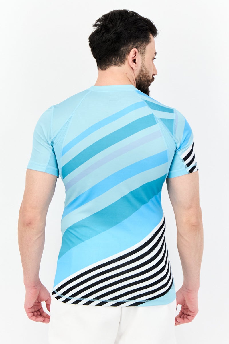 Adidas تي شيرت تدريب قصير الأكمام للرجال بتصميم نحيف، أزرق - Image 3