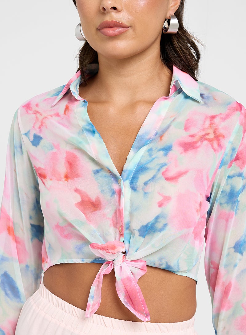 Ginger Blurred Print Button Down Cropped Shirt - Image 3