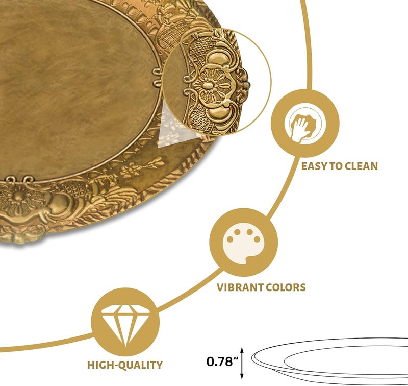 MAONAME 13 Antique Gold Charger Plates Plate Chargers with Embossed Rim Round Plastic Charger Plates for Wedding Table Decor Set of 6 - Image 4