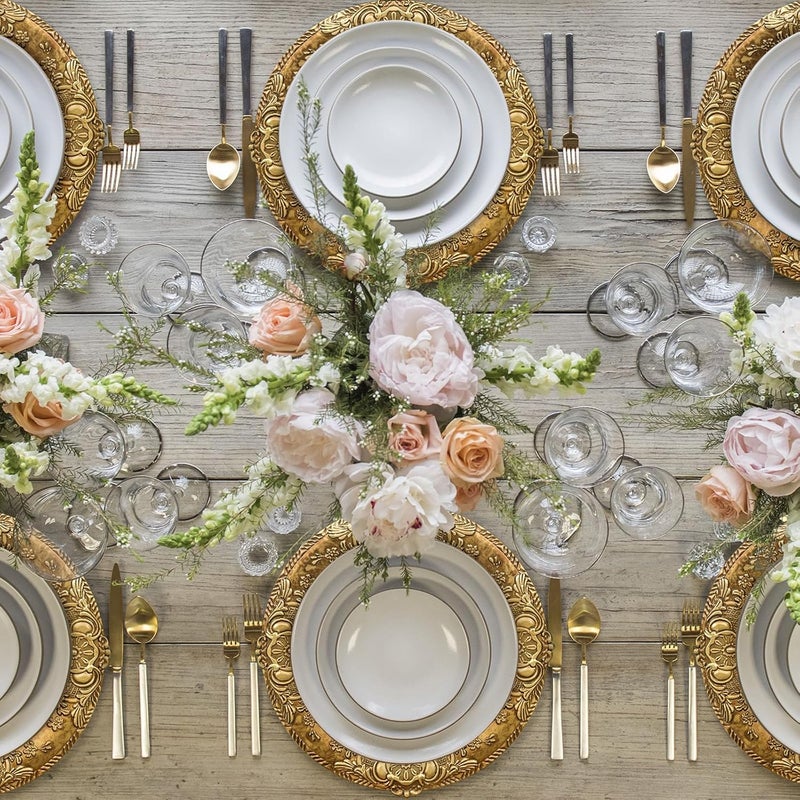 MAONAME 13 Antique Gold Charger Plates Plate Chargers with Embossed Rim Round Plastic Charger Plates for Wedding Table Decor Set of 6 - Image 5