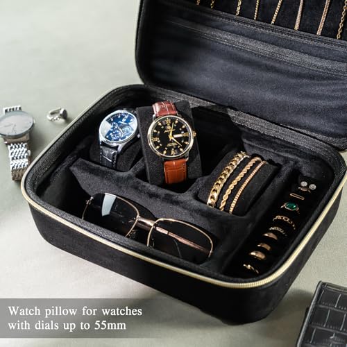 ProCase Mens Extra Large Jewelry Storage Case, 3 Slots Travel Watch Accessories Carrying Box, Glasses Necklaces Rings Bracelets Zippered Organizer Bag for Male -Black - Image 3