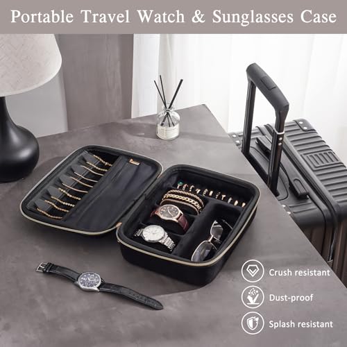 ProCase Mens Extra Large Jewelry Storage Case, 3 Slots Travel Watch Accessories Carrying Box, Glasses Necklaces Rings Bracelets Zippered Organizer Bag for Male -Black - Image 5
