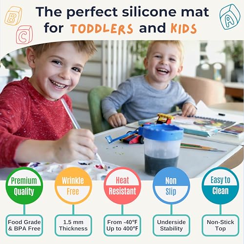 NEOZENSE Silicone Placemats for Toddlers & Kids with Angle-Protective Safety Edge – Baby Placemats for Restaurants & Dining Table – Non-Slip & BPA-Free Food Mat – 1.5mm Thick, 18"x12", Sage Green - Image 4