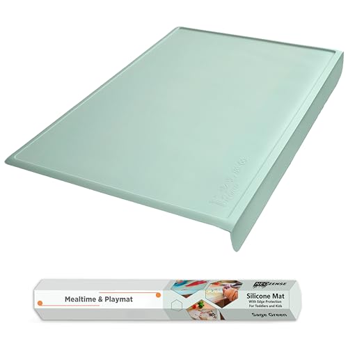 NEOZENSE Silicone Placemats for Toddlers & Kids with Angle-Protective Safety Edge – Baby Placemats for Restaurants & Dining Table – Non-Slip & BPA-Free Food Mat – 1.5mm Thick, 18"x12", Sage Green - Image 1