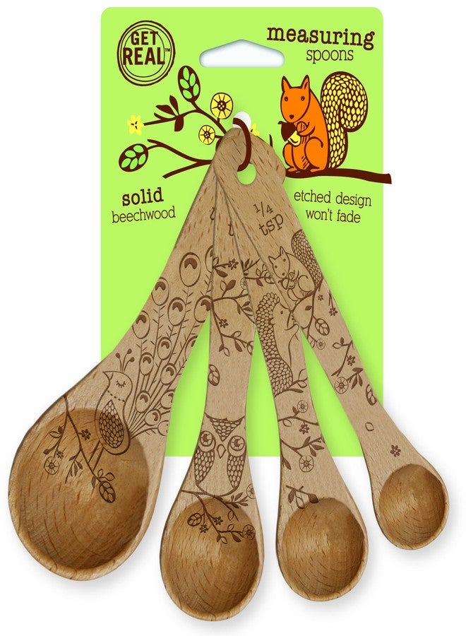 Talisman Designs Laser Etched Beechwood | Set of 4 | Woodland Design | Natural, Wooden Measuring Spoons Set| Cute & Functional Kitchen Tools - Image 2