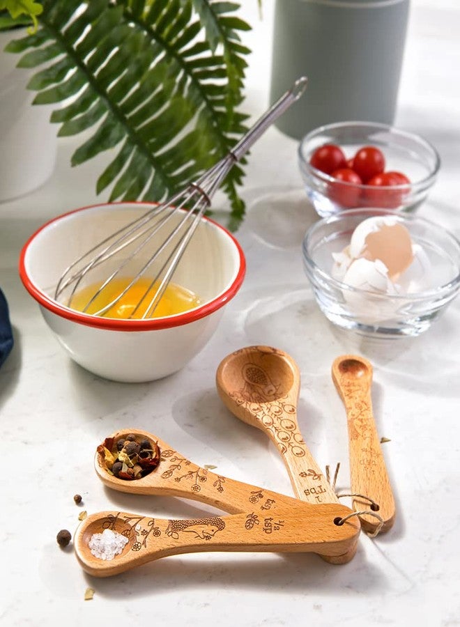 Talisman Designs Laser Etched Beechwood | Set of 4 | Woodland Design | Natural, Wooden Measuring Spoons Set| Cute & Functional Kitchen Tools - Image 3