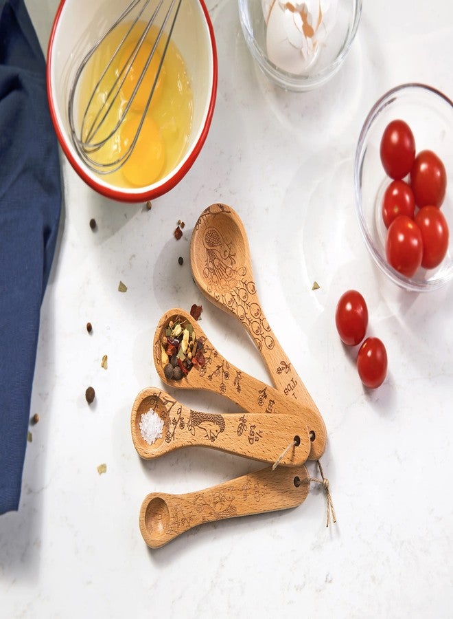 Talisman Designs Laser Etched Beechwood | Set of 4 | Woodland Design | Natural, Wooden Measuring Spoons Set| Cute & Functional Kitchen Tools - Image 4