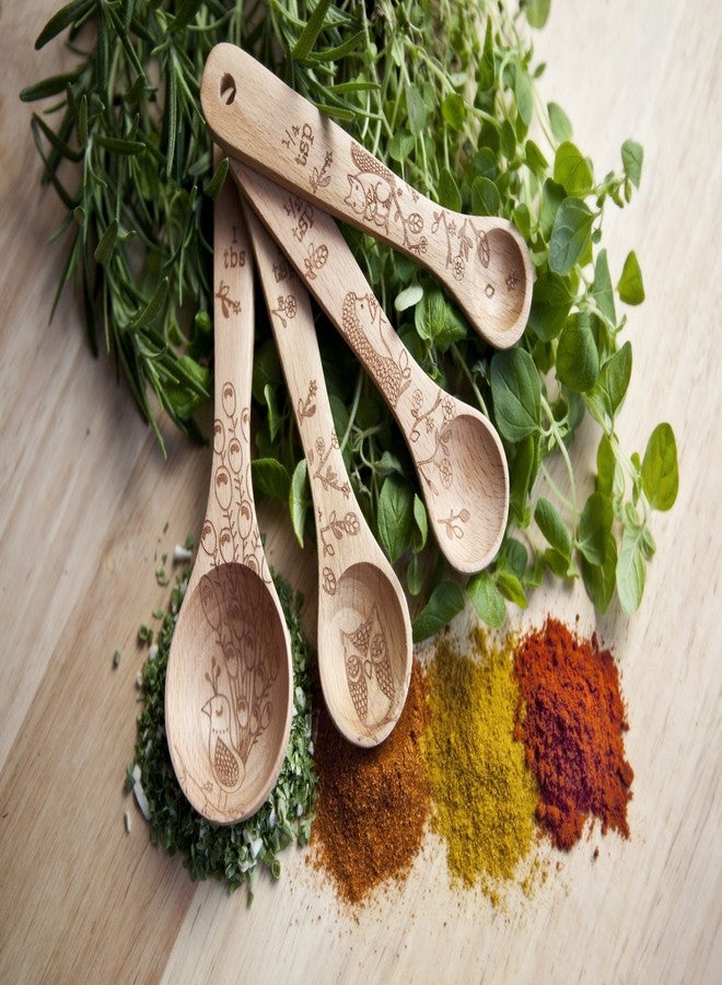 Talisman Designs Laser Etched Beechwood | Set of 4 | Woodland Design | Natural, Wooden Measuring Spoons Set| Cute & Functional Kitchen Tools - Image 5