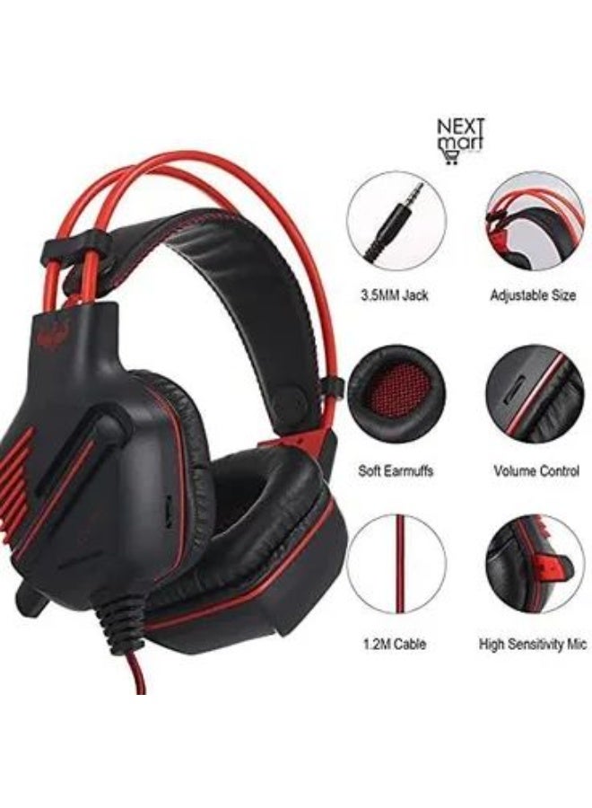 Wired Gaming Headset with High Sensitivity Microphone, Volume Control & 3.5mm Jack for Comfortable Immersive Sound Experience - Image 2