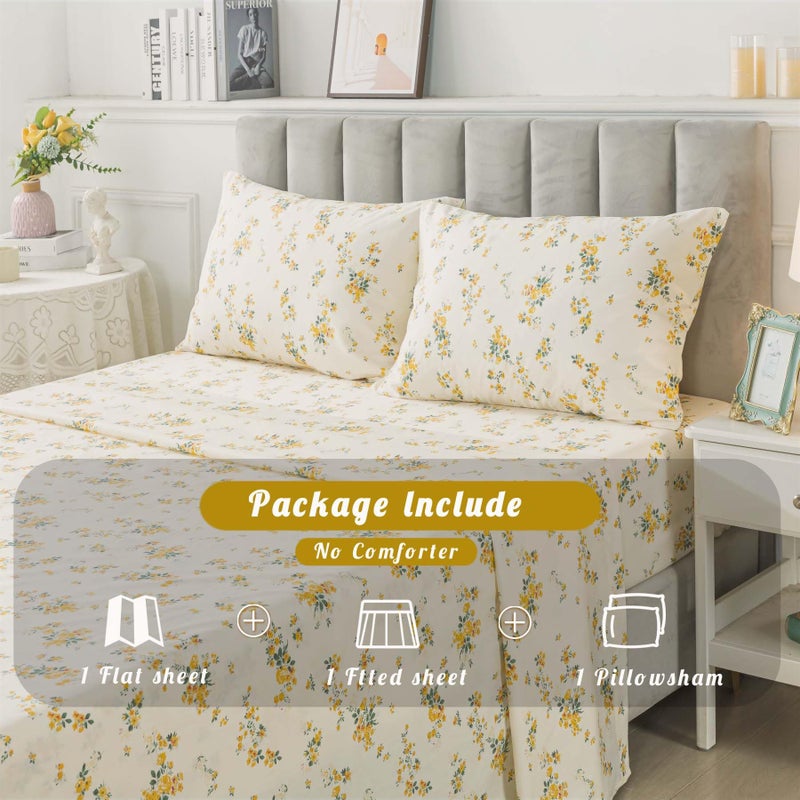 La Sheer 100% Cotton Percale Sheets for Queen Size Bed - 14 Inches Deep Pocket Perfect Fitting - Crispy Cool & Comfortable - Yellow Floral (4 Piece Bed Sheets) - Image 3