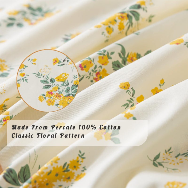 La Sheer 100% Cotton Percale Sheets for Queen Size Bed - 14 Inches Deep Pocket Perfect Fitting - Crispy Cool & Comfortable - Yellow Floral (4 Piece Bed Sheets) - Image 4