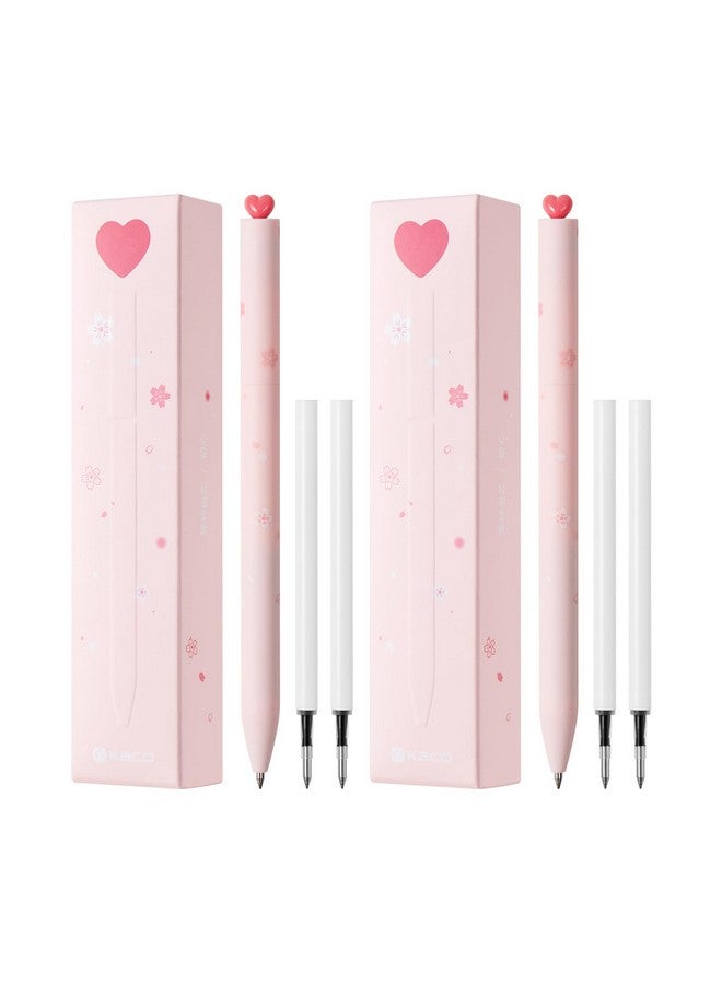 Kaco First Gel Pens Cute Stationery, Pack Of 2 Pieces Heart Pen Set With Extra 4 Black Refills (2 Pink) - Image 1