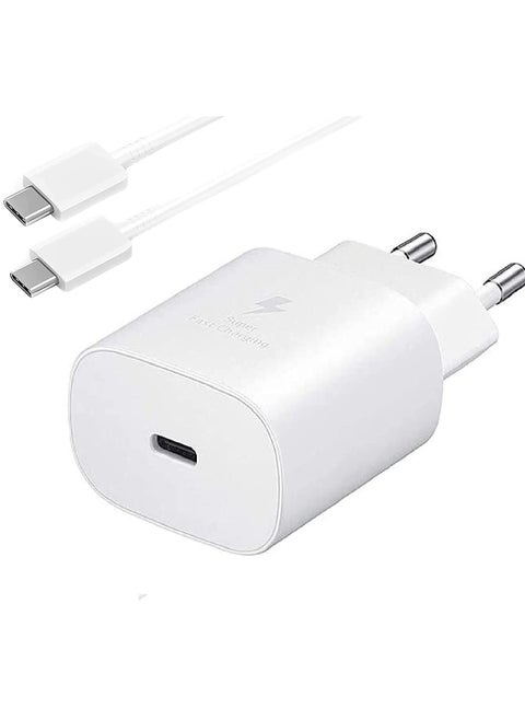 Super Fast Charging Travel Adapter With USB Type-C To USB Type-C Cable 45W White