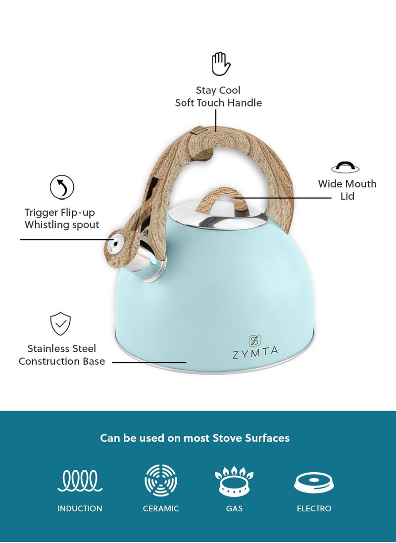 ZYMTA 2.5 L Zymta Whistling Tea Kettle For Stovetop Food Grade Stainless Steel With Ergonomic Handle  - Image 4
