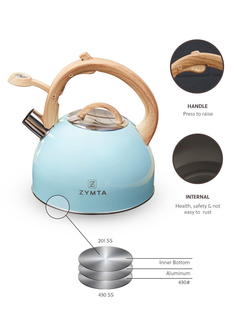 ZYMTA 2.5 L Zymta Whistling Tea Kettle For Stovetop Food Grade Stainless Steel With Ergonomic Handle  - Image 5