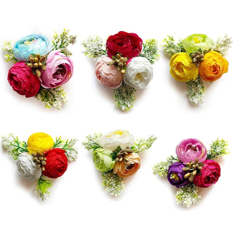 ADIKALA Set of 6 Handmade Artificial Peonies Flower Bunch for Hamper Flower Brooch Hamper for Decoration Gifting Trousseau Packing Artificial Flower Bunch Hamper Multi Color - Image 1