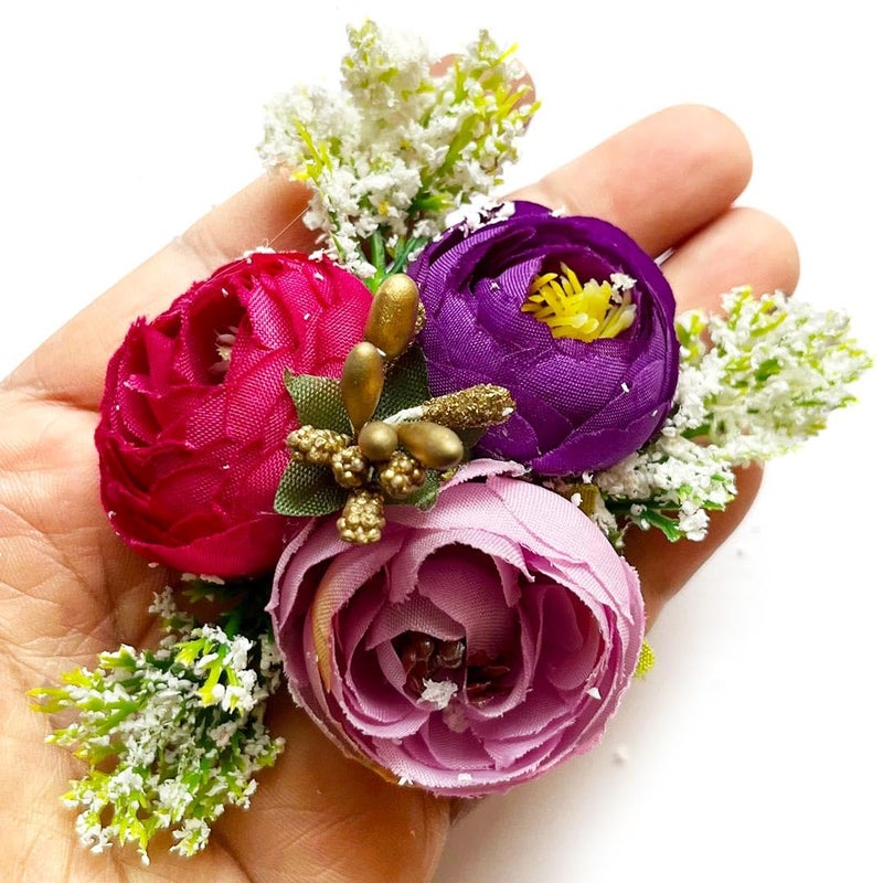 ADIKALA Set of 6 Handmade Artificial Peonies Flower Bunch for Hamper Flower Brooch Hamper for Decoration Gifting Trousseau Packing Artificial Flower Bunch Hamper Multi Color - Image 5