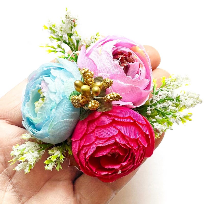 ADIKALA Set of 6 Handmade Artificial Peonies Flower Bunch for Hamper Flower Brooch Hamper for Decoration Gifting Trousseau Packing Artificial Flower Bunch Hamper Multi Color - Image 3