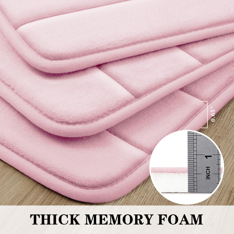BYSURE سجادة الحمام من طراز Pink Pink Memory Foam 3 قطعة غير قسيمة إضافية ناعمة للاستحمام الحصير الماكينة قابلة للغسل وجفاف مجموعات حصيرة الحمام - Image 3