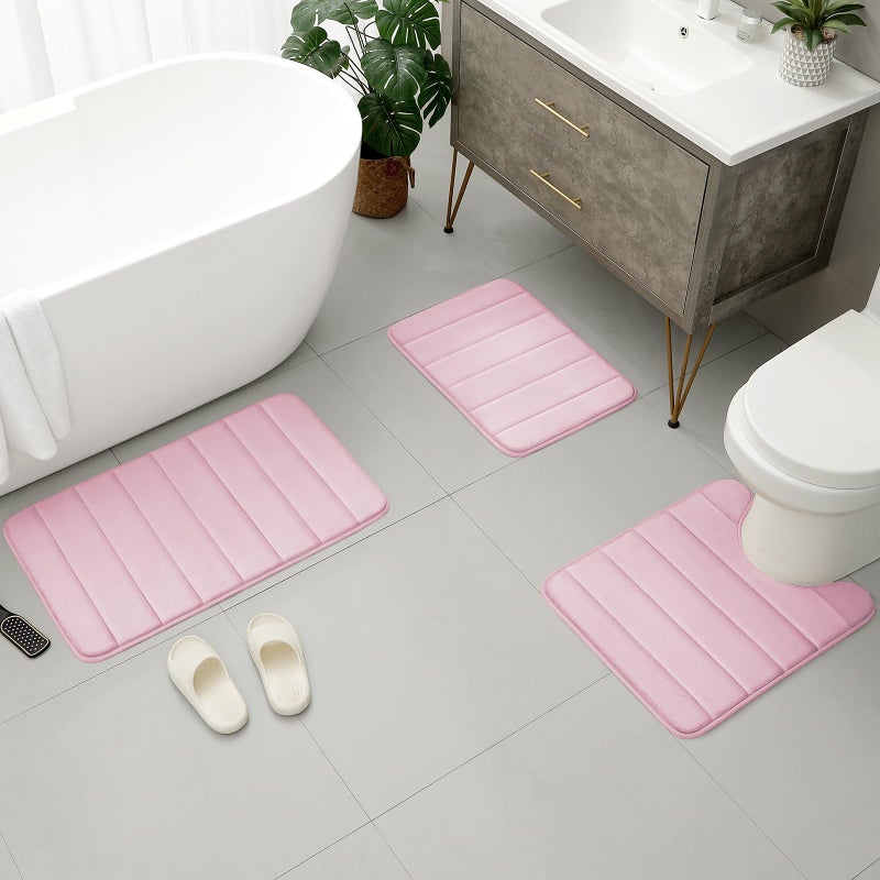 BYSURE سجادة الحمام من طراز Pink Pink Memory Foam 3 قطعة غير قسيمة إضافية ناعمة للاستحمام الحصير الماكينة قابلة للغسل وجفاف مجموعات حصيرة الحمام - Image 4