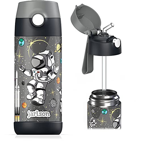 JARLSON kids water bottle with straw - CHARLI - insulated stainless steel water bottle - thermos - girls/boys (Astronaut 'Star', 12 oz) - Image 1