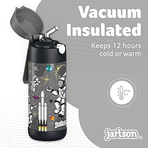 JARLSON kids water bottle with straw - CHARLI - insulated stainless steel water bottle - thermos - girls/boys (Astronaut 'Star', 12 oz) - Image 2
