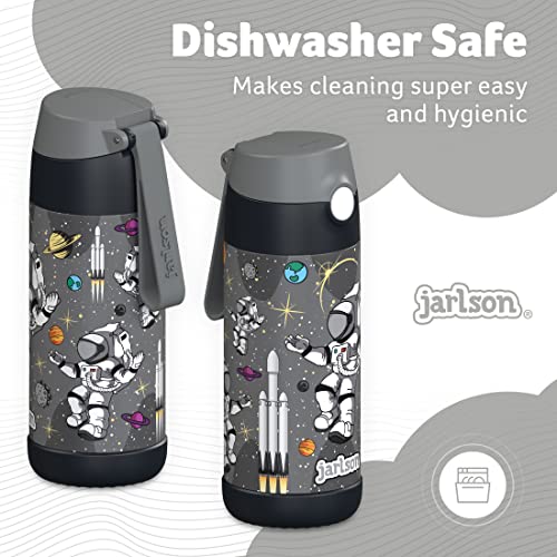 JARLSON kids water bottle with straw - CHARLI - insulated stainless steel water bottle - thermos - girls/boys (Astronaut 'Star', 12 oz) - Image 4