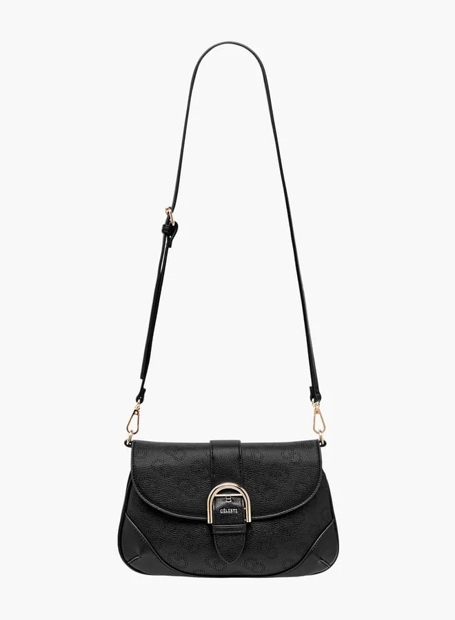 Celeste Women Monogram Print Satchel Bag with Detachable Strap and Flap Closure