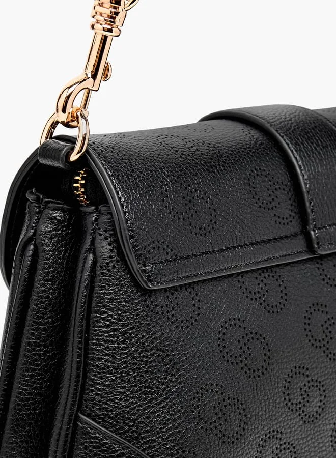 Celeste Women Monogram Print Satchel Bag with Detachable Strap and Flap Closure