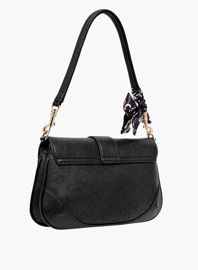 Celeste Women Monogram Print Satchel Bag with Detachable Strap and Flap Closure