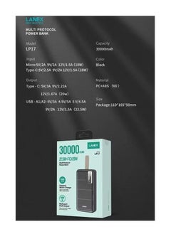 Multi-Protocol Power Bank 30000mAh – 22.5W Quick Charge & PD20W Fast Charging, High-Capacity, Dual USB Output, Compact & Travel-Friendly, Ideal for Smartphones, Laptops, Tablets, and More - pzsku/Z2179DB64895066A93094Z/45/_/1739873364/e57b4c57-f1d8-4b88-9d4b-b9871c1b21a6