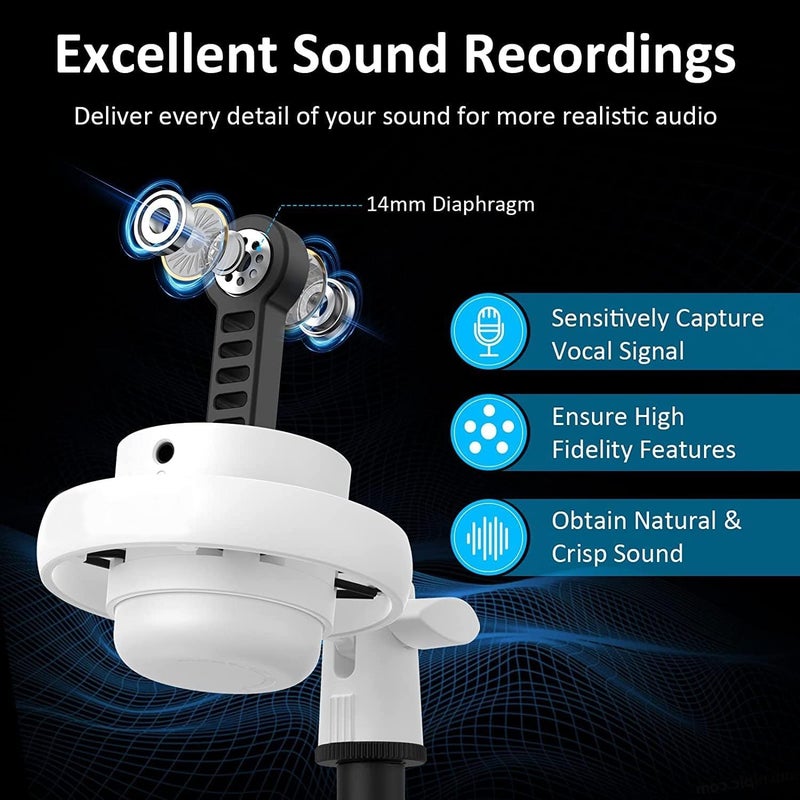 Fh FlashHawk Gaming PC USB Microphone, Desktop Podcast Condenser Mic with Pop Filter, Mute Button for Streaming,Online Chat, RGB Computer Mic for PS4/5 PC Gamer Youtuber, - White - Image 4