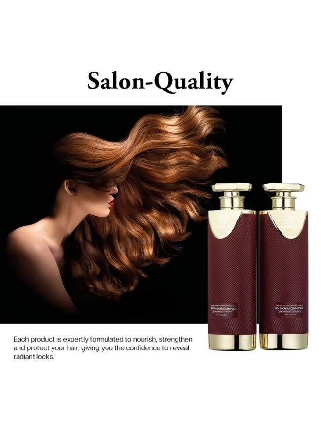 STARPLEX Gold Caviar Hair Care Set 750ml*2 Bottles, Shampoo & Conditioner, Anti Hair Loss Anti Dandruff Oil Control, Keratin Collagen Damaged Hair Repair for Dry Frizzy Hair, Salon Grade Luxury Hair Care Gift Box, Suitable for Sensitive Scalp Men & Women - Image 2