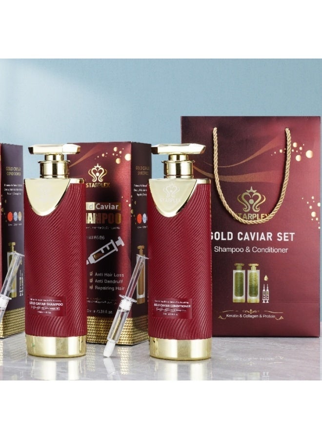 STARPLEX Gold Caviar Hair Care Set 750ml*2 Bottles, Shampoo & Conditioner, Anti Hair Loss Anti Dandruff Oil Control, Keratin Collagen Damaged Hair Repair for Dry Frizzy Hair, Salon Grade Luxury Hair Care Gift Box, Suitable for Sensitive Scalp Men & Women - Image 5