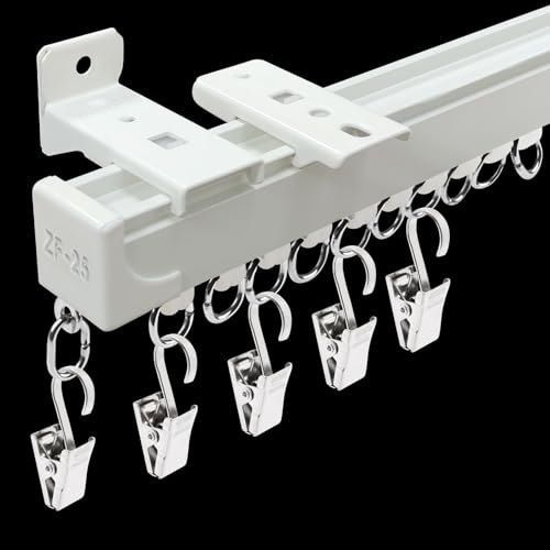 YMDparts Ceiling Curtain Track kit 15FT Ceiling Curtain Track or Wall White Curtain Rail Room Divider Ceiling Track Set with Clips Suitable for Living Room Bedroom Bathroom - Image 1