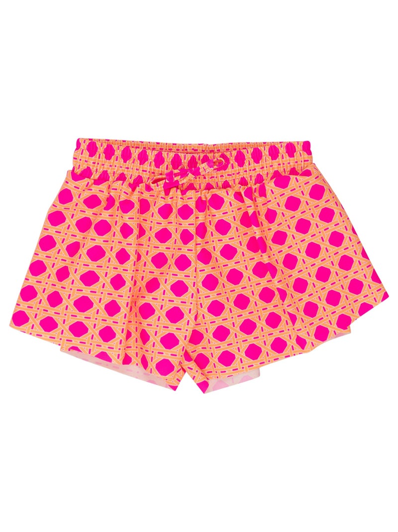 RuffleButts Girls UPF50+ Sun Protected Athletic Active Butterfly Flowy Shorts - Neon Sherbet Cane, 5 - Image 1