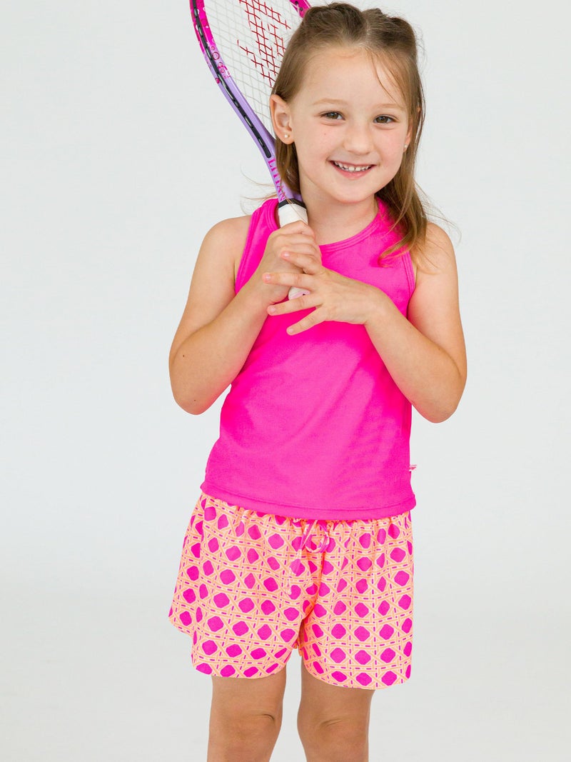 RuffleButts Girls UPF50+ Sun Protected Athletic Active Butterfly Flowy Shorts - Neon Sherbet Cane, 5 - Image 3