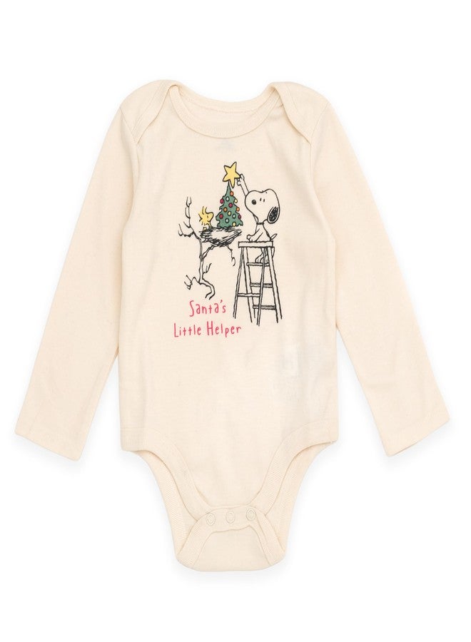 Peanuts Christmas Newborn Baby Boys Bodysuit, Pants and Velour Santa Hat 3 Piece Outfit Set Cream Beige/Red 3-6 Months - Image 3