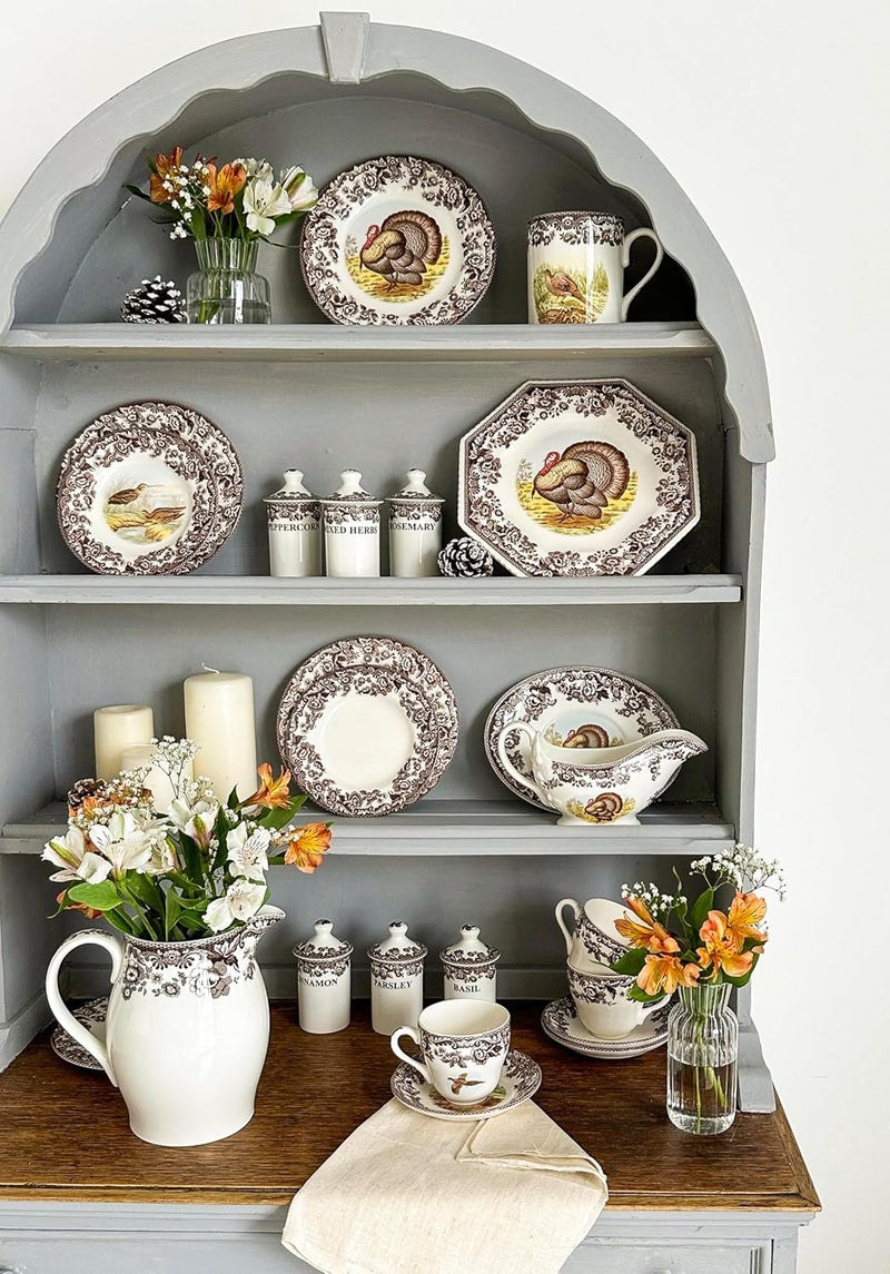Spode Woodland Turkey Salad Plate - Traditional Wildlife Design, Thanksgiving Appetizer or Dessert Dish with 8 Inch Diameter, Fine Earthenware, British Flowers Border - Microwave, Oven, Freezer Safe - Image 3