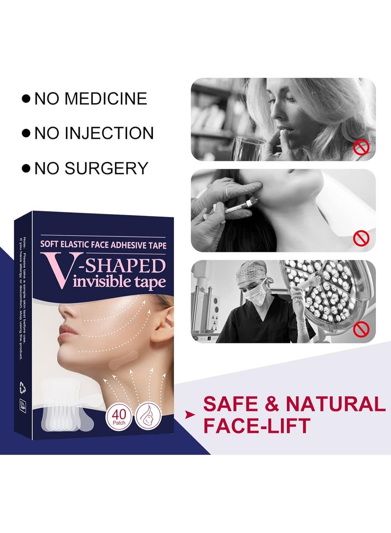 DubaiGallery شريط رفع الوجه، شريط رفع الوجه الفوري، ملصقات رقيقة غير مرئية مقاومة للماء بمرونة عالية لرفع الوجه والرقبة، أدوات مكياج لتحسين خط الوجه وإخفاء التجاعيد، 40 قطعة - Image 4