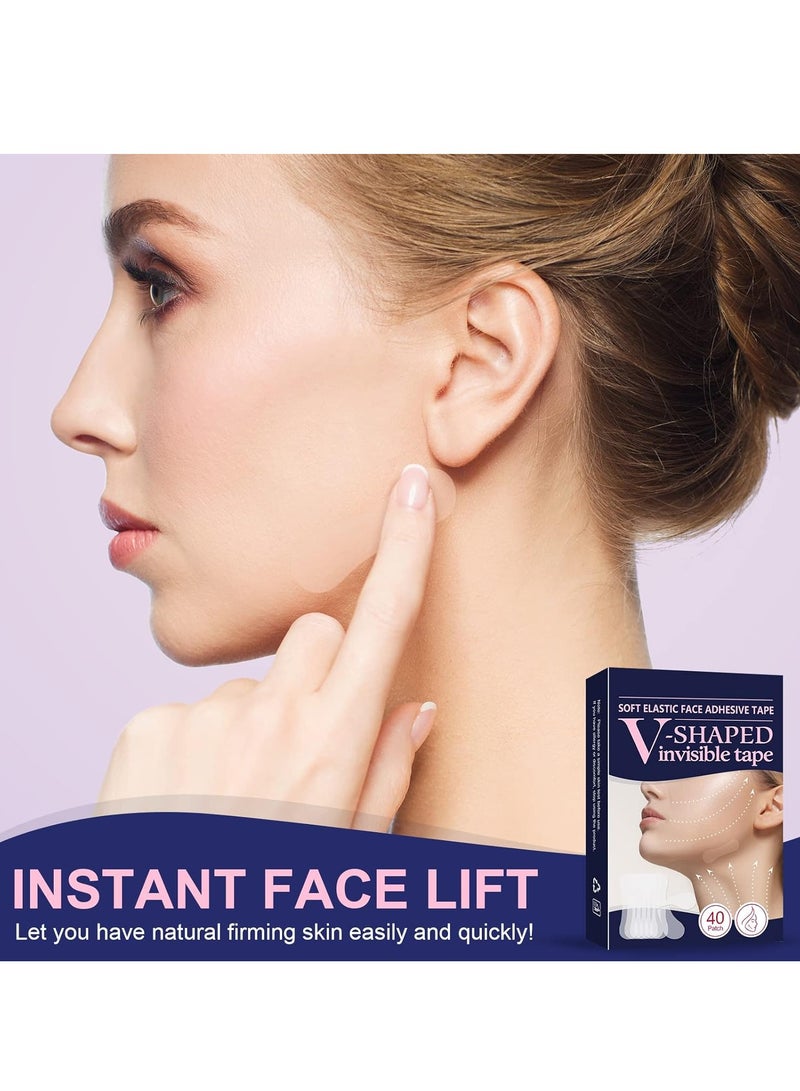 DubaiGallery شريط رفع الوجه، شريط رفع الوجه الفوري، ملصقات رقيقة غير مرئية مقاومة للماء بمرونة عالية لرفع الوجه والرقبة، أدوات مكياج لتحسين خط الوجه وإخفاء التجاعيد، 40 قطعة - Image 2
